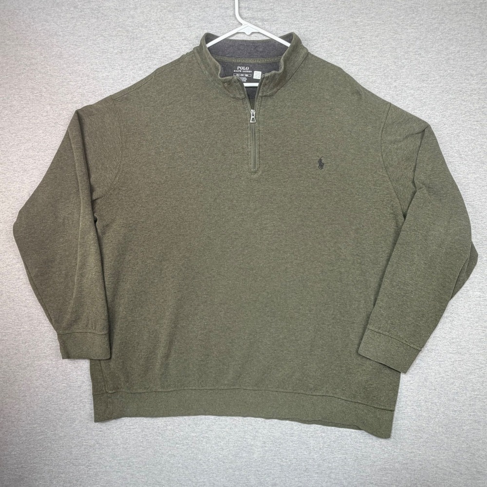 Polo Ralph Lauren Mens 3XLT Quarter Zip Pullover Olive Green Heather Sweatshirt